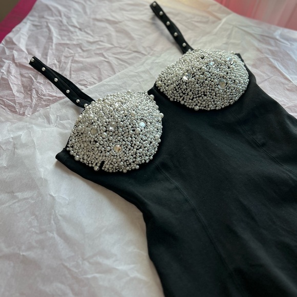 EUC VTG Pearl Mermaid cocktail mini dress 90s black pearls seashell bra - Picture 3 of 17